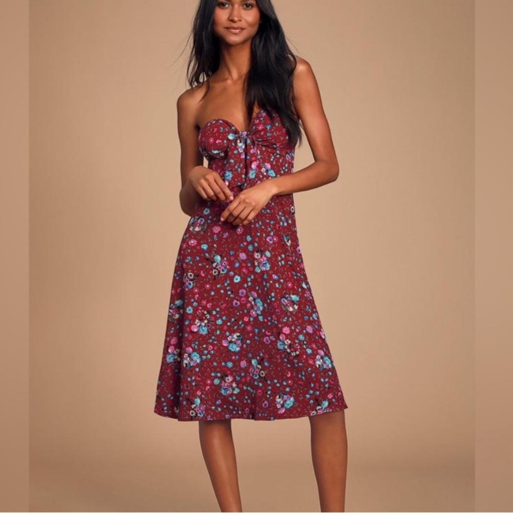 XS burgundy flower print Lulus dress